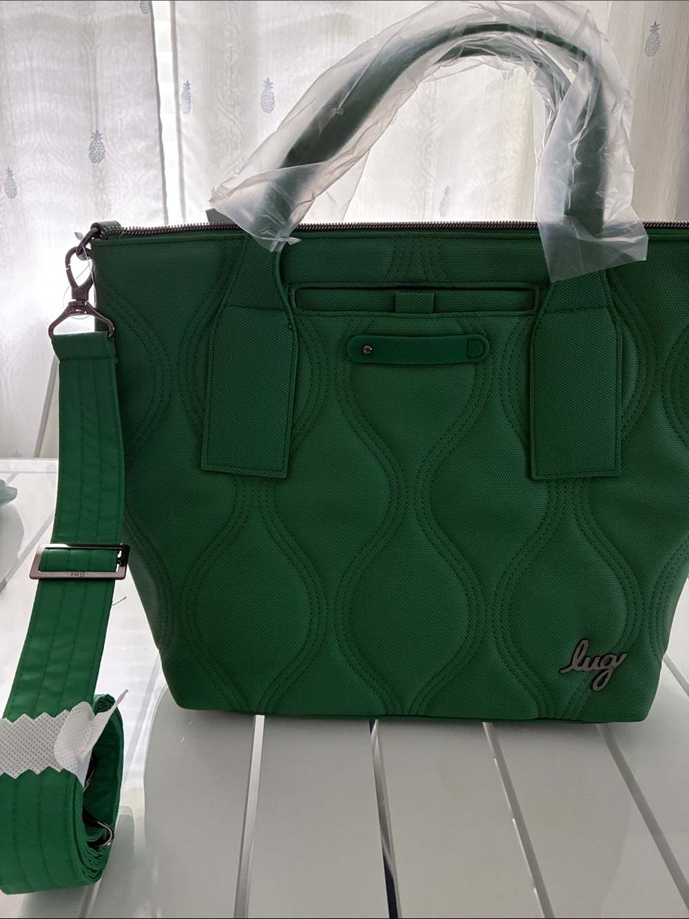 lug Quilted Emerald Green Tote Bag with Removable Strap